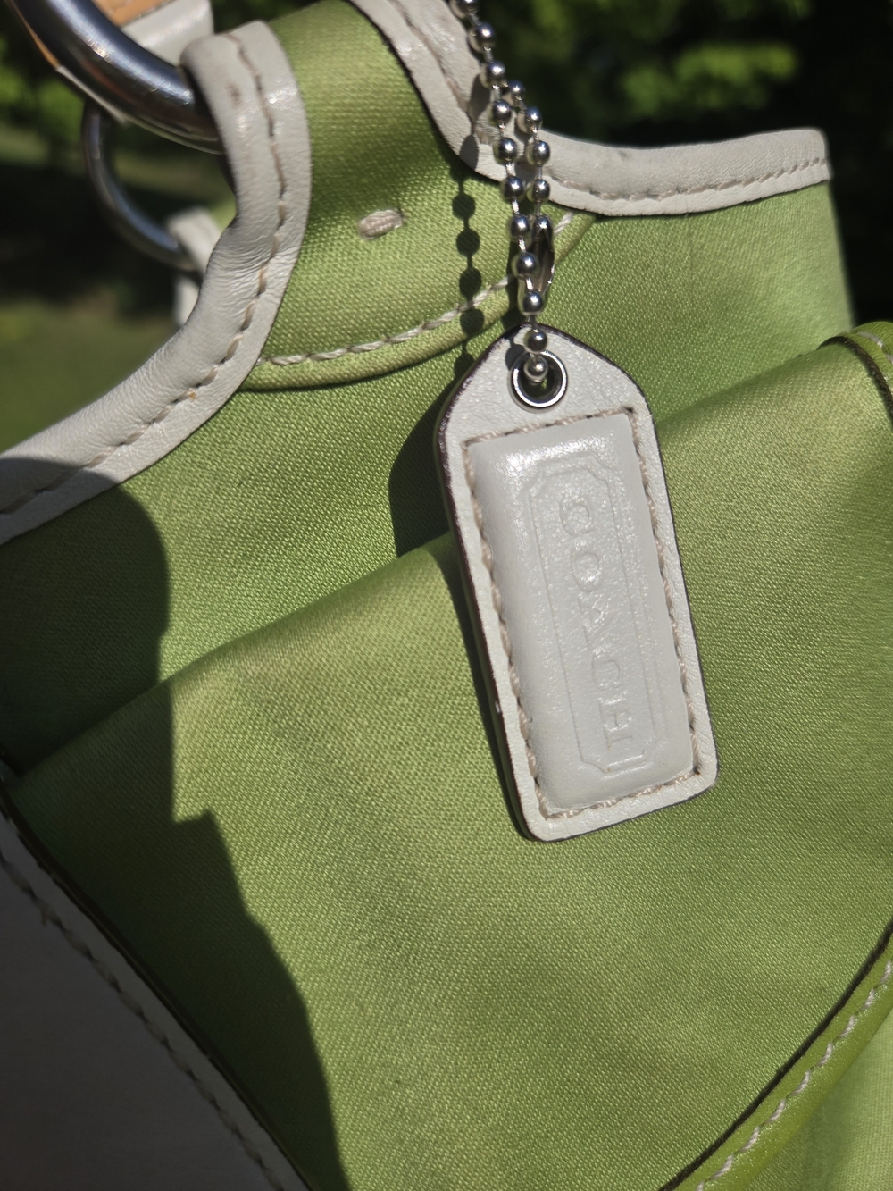 Coach Soho Tote Twill & Leather Lime Green and White Leather-Trim Shoulder Bag - Picture 10 of 11